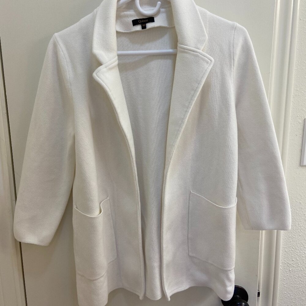 Quince, 100% Organic Cotton Knit Blazer, XS, Ivory